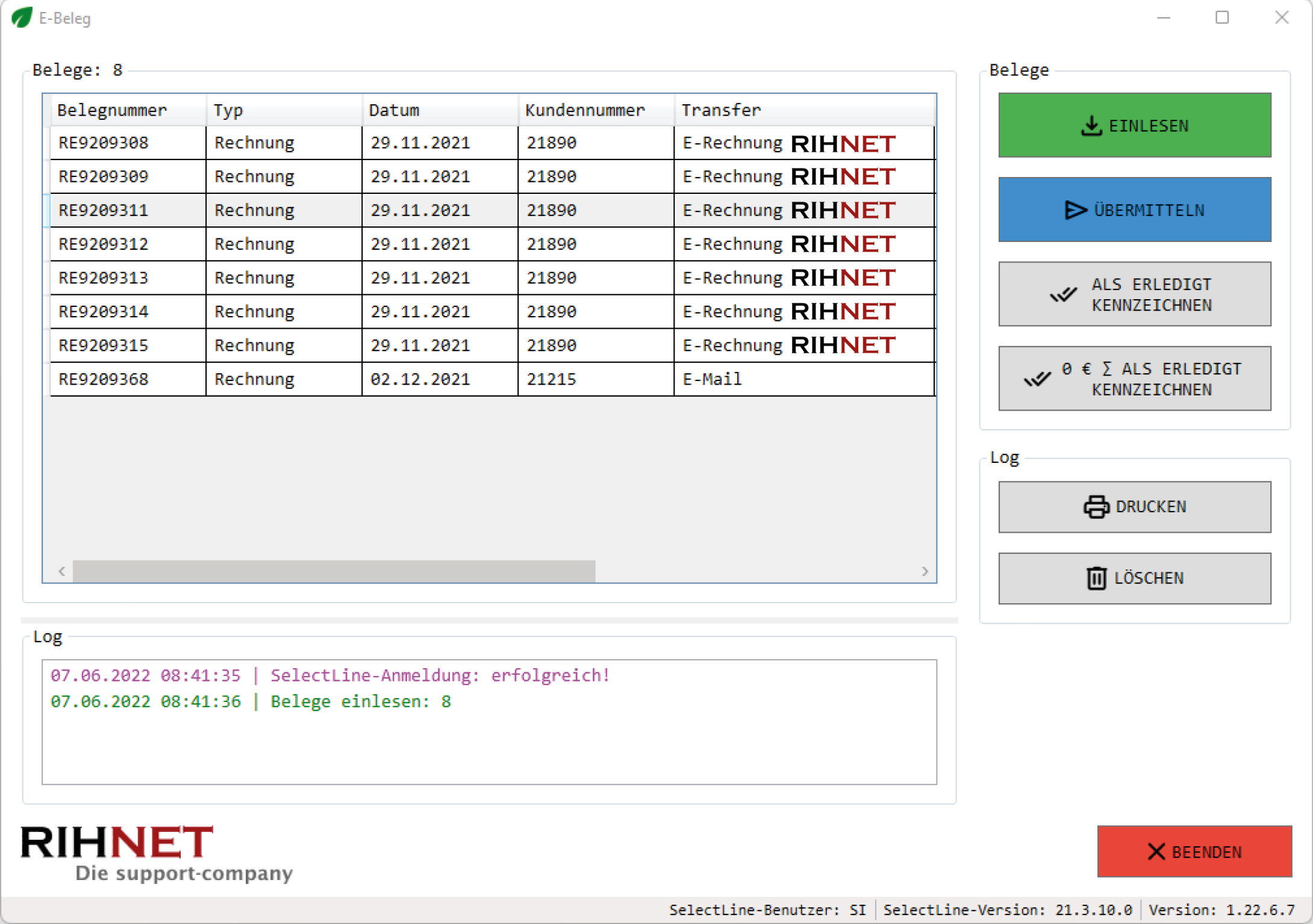RIHNET E-Beleg Screenshot
